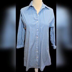XS Michael Kors Blue Striped Button-Up Shirt Dress